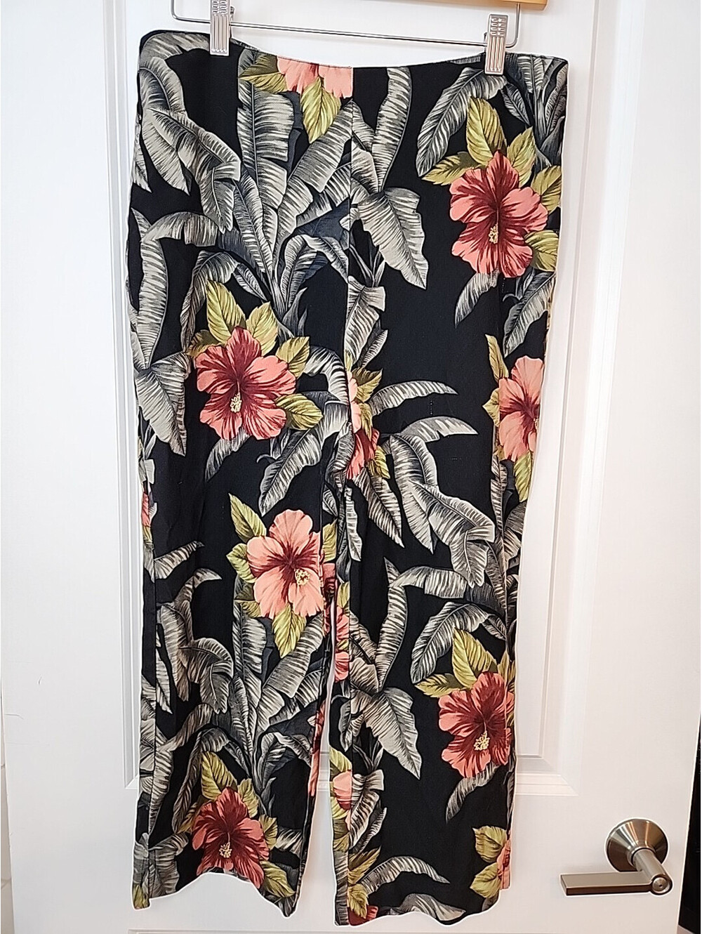 Tommy Bahama Silk Pants Floral Wide Leg Pants Woman’s 10 M Fitted Waist Cropped